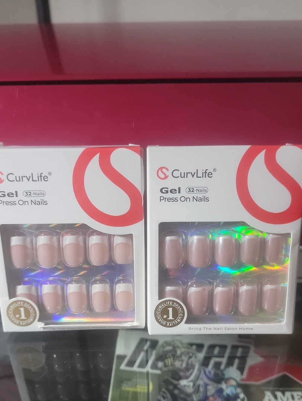 CurvLife Gel Press On Nails 2 Pack French Tips Nude Pink 64 Nails